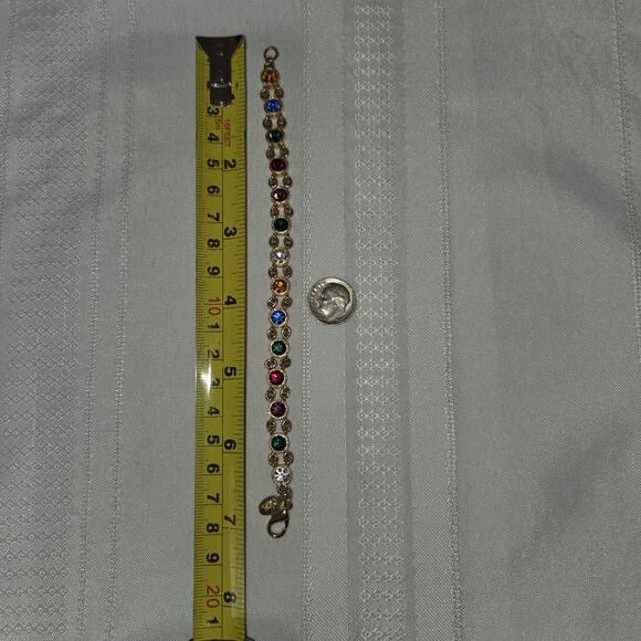 Joan Rivers Multi Color Crystal Bracelet Gold Tone Link Signed Faceted Stones 7" - Picture 5 of 8